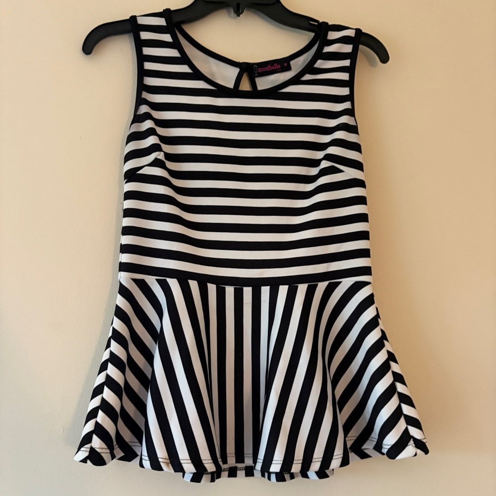 Annabelle USA Black White Striped Peplum Top Medium Sleeveless Blouse